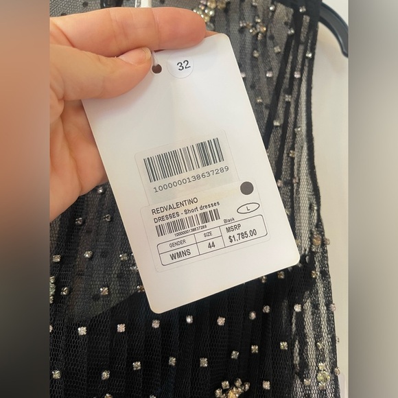 REDValentino Valentino Rhinestone-Embellished Black Tulle Mini Dress – Size 44 - Picture 12 of 16